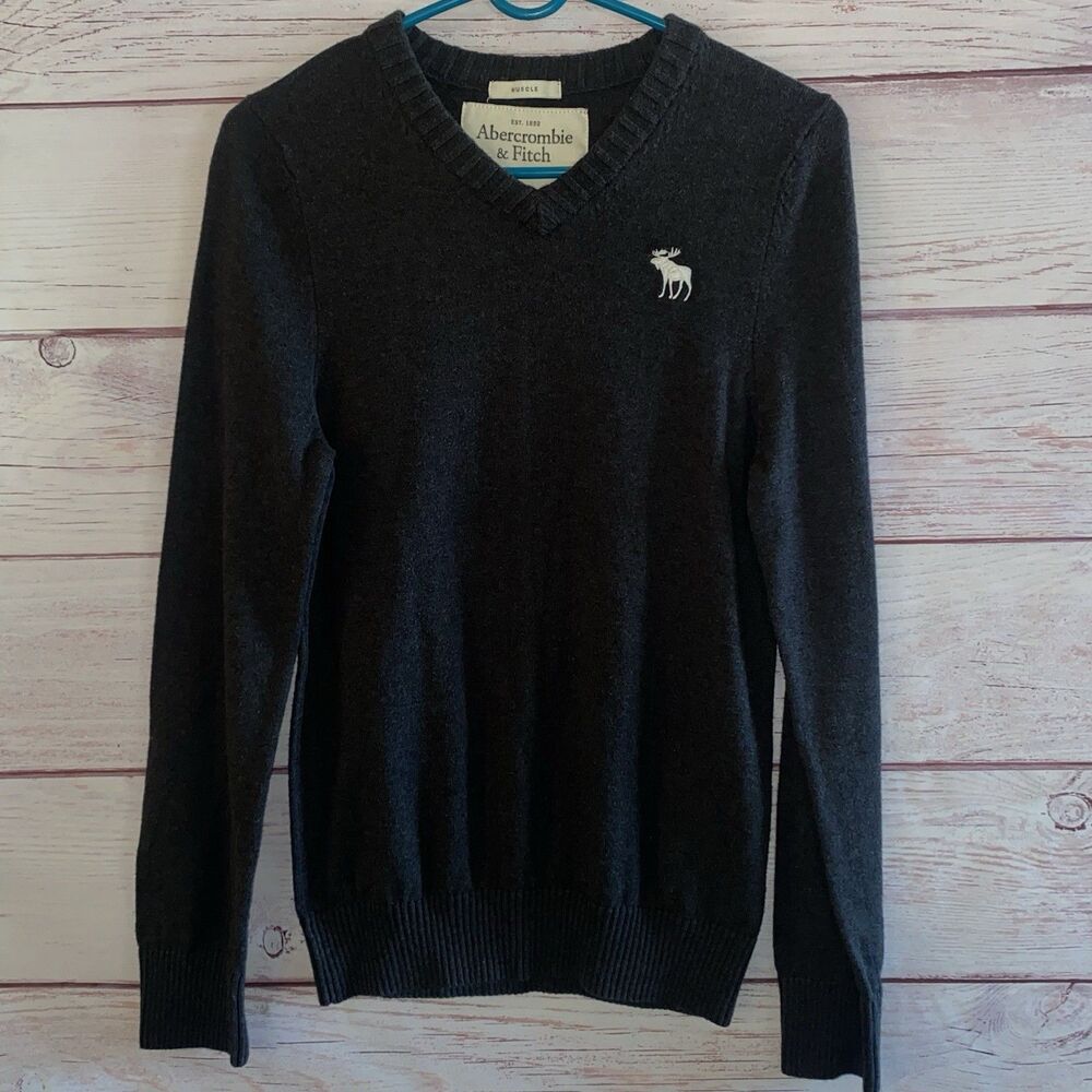 Abercrombie & Fitch Mens S Black Muscle Sweater Wool Cashmere Moose Logo A15